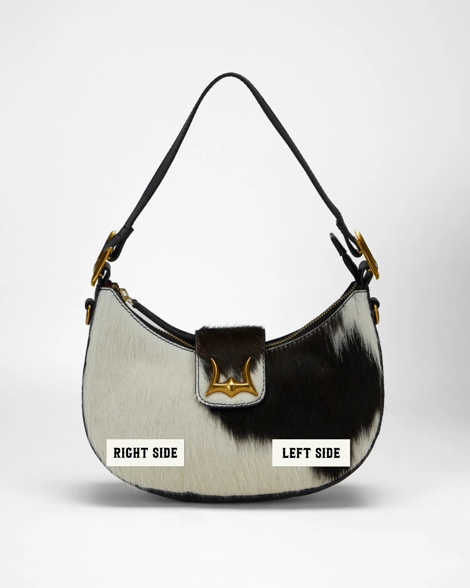 Loyal West LW HOBO MEDIUM PURSE IN BLACK & WHITE COWHIDE