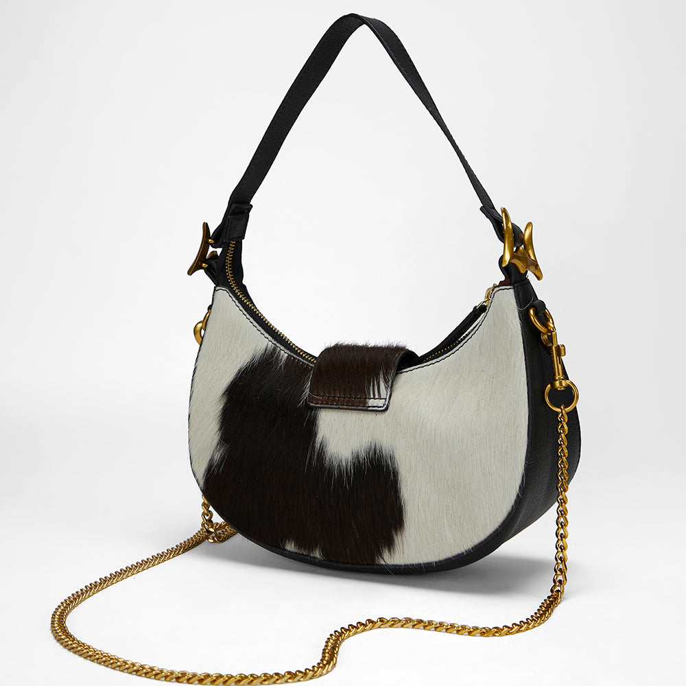 Loyal West LW HOBO MEDIUM PURSE IN BLACK & WHITE COWHIDE