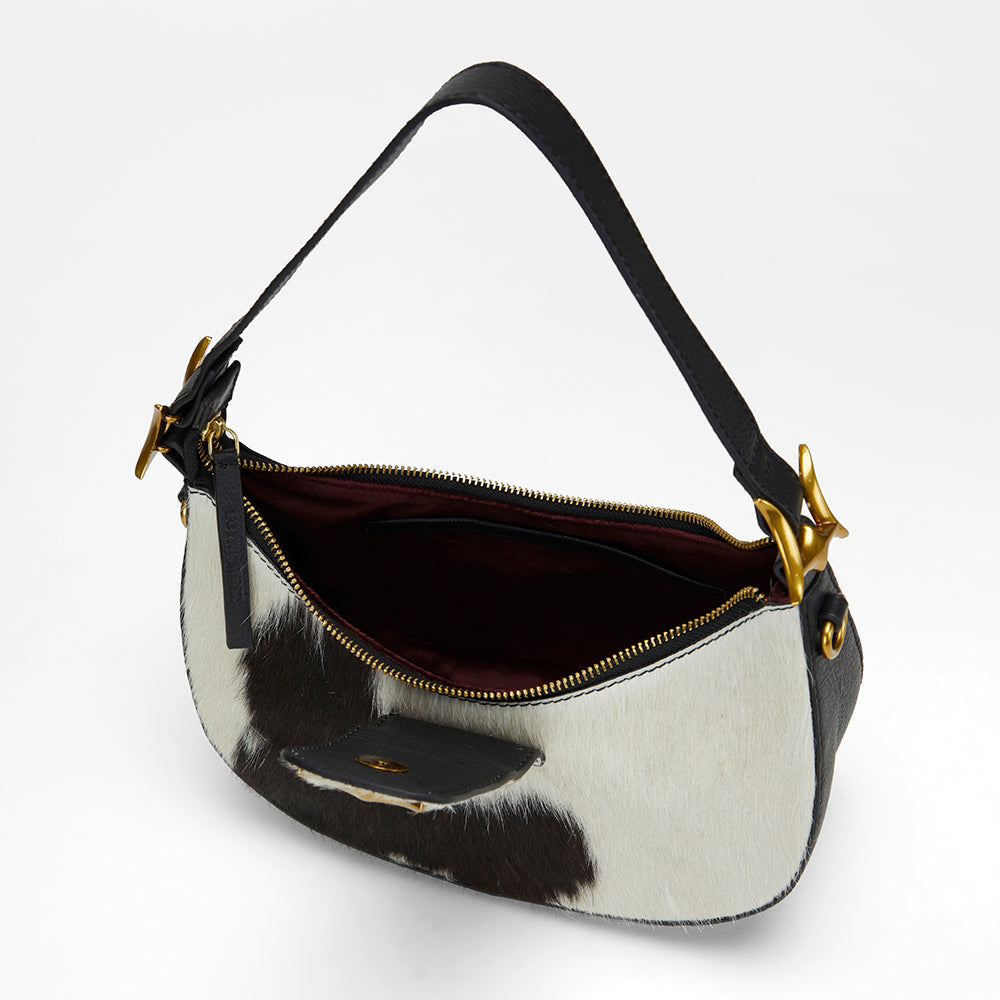 Loyal West LW HOBO MEDIUM PURSE IN BLACK & WHITE COWHIDE