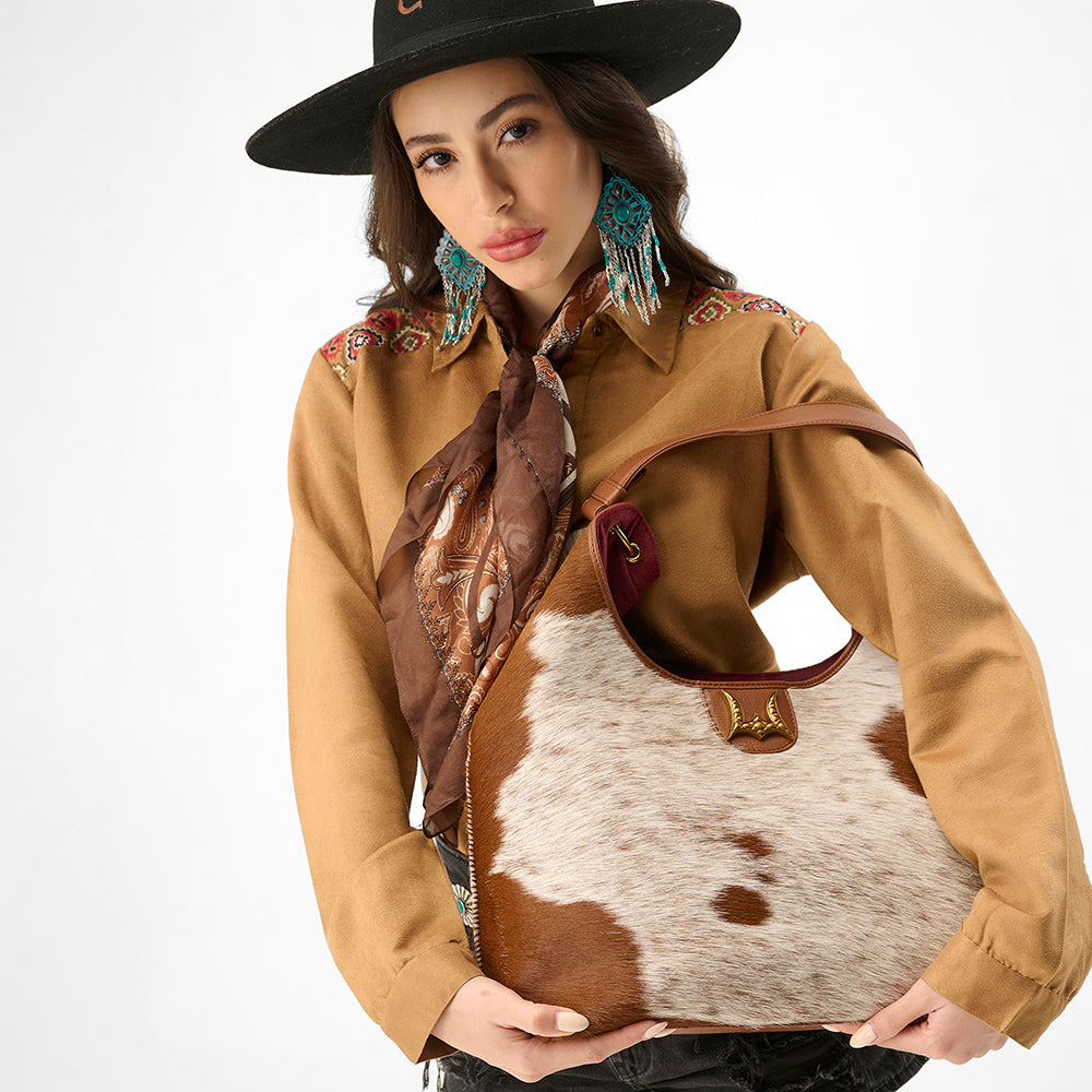 Loyal West LW LARGE PURSE - IN BROWN & WHITE COWHIDE & CALFSKIN