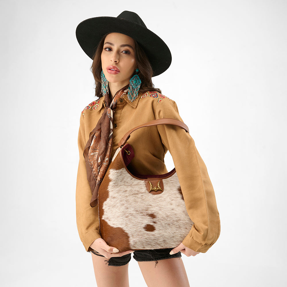 Loyal West LW LARGE PURSE - IN BROWN & WHITE COWHIDE & CALFSKIN