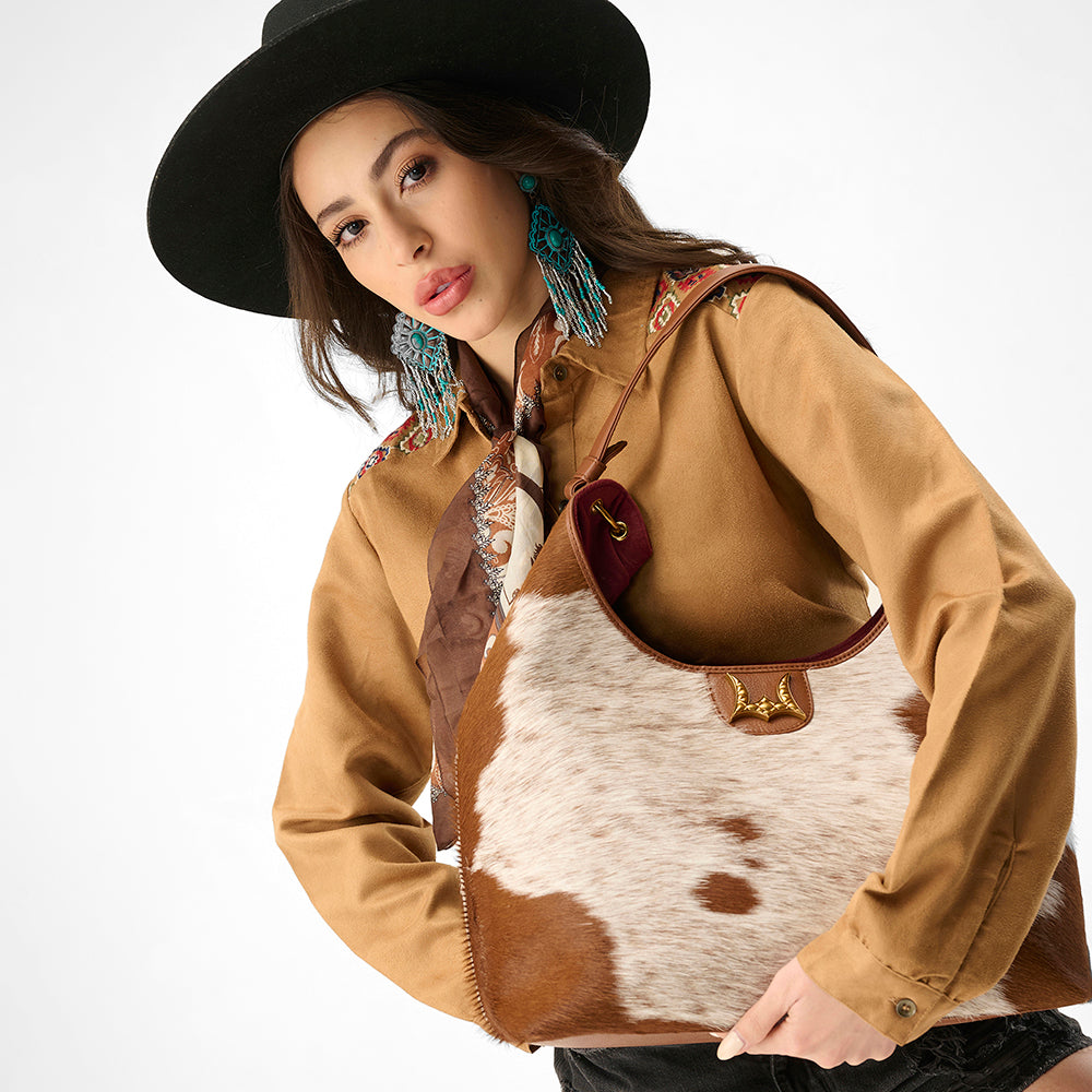 Loyal West LW LARGE PURSE - IN BROWN & WHITE COWHIDE & CALFSKIN