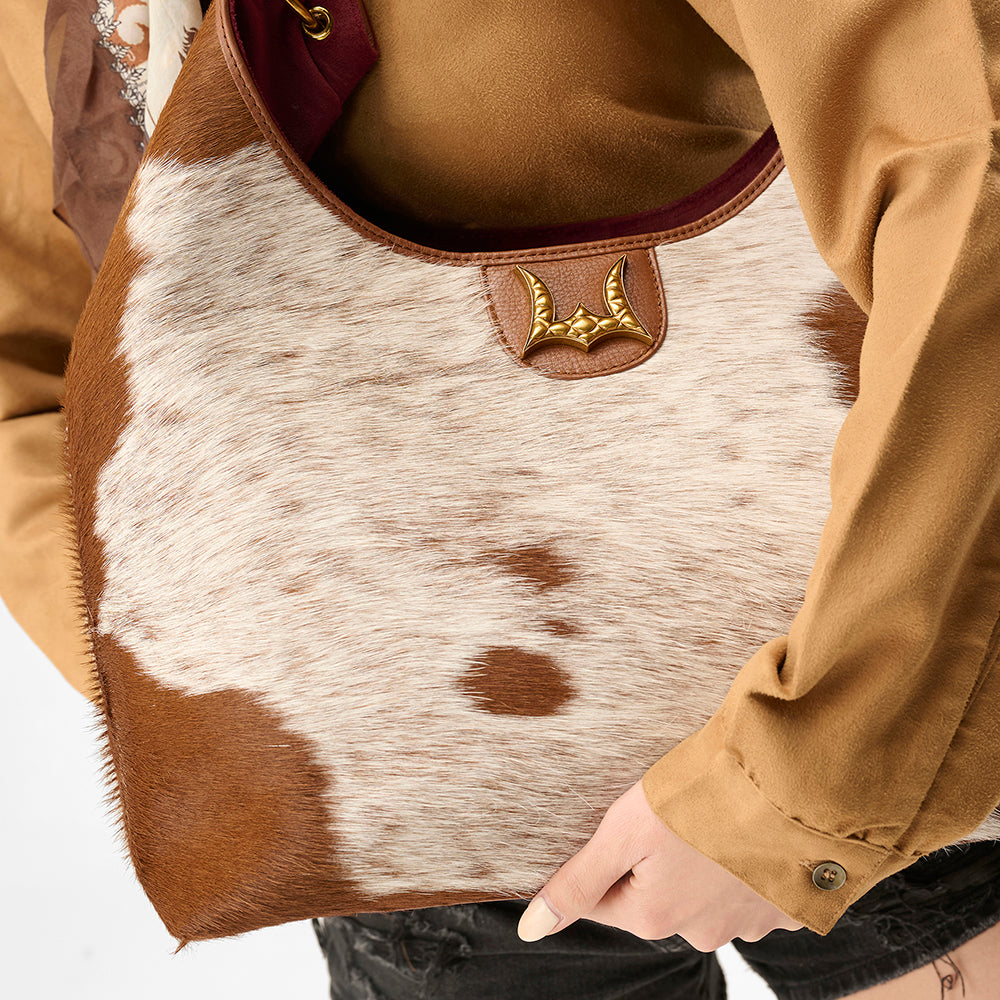 Loyal West LW LARGE PURSE - IN BROWN & WHITE COWHIDE & CALFSKIN