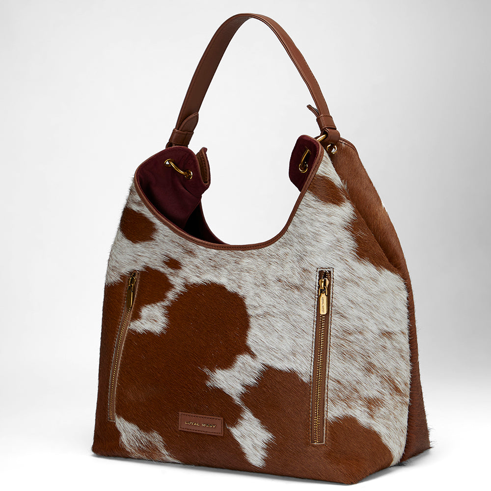 Loyal West LW LARGE PURSE - IN BROWN & WHITE COWHIDE & CALFSKIN