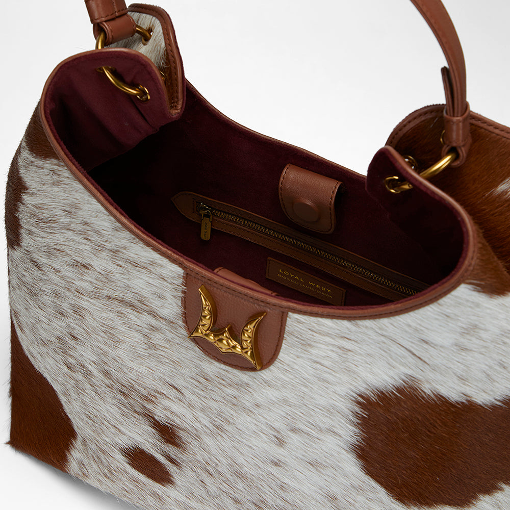 Loyal West LW LARGE PURSE - IN BROWN & WHITE COWHIDE & CALFSKIN