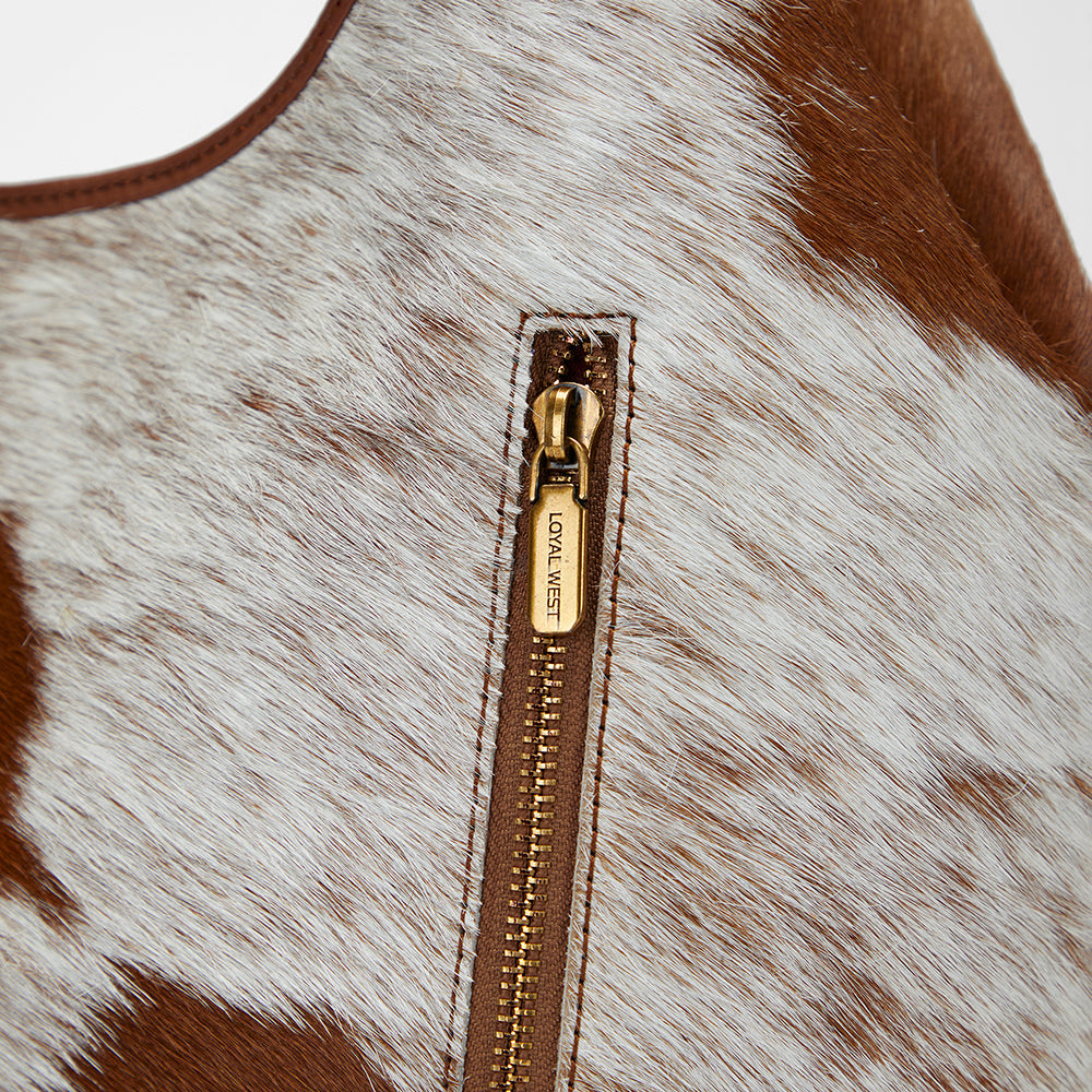 Loyal West LW LARGE PURSE - IN BROWN & WHITE COWHIDE & CALFSKIN